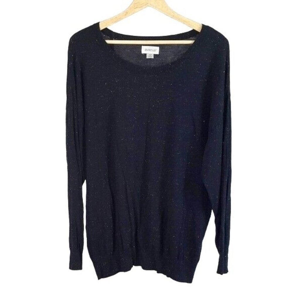 Avenue Womens Sparkle Sweater Black Silver Plus Size 18 20 Long Sleeve Pullover